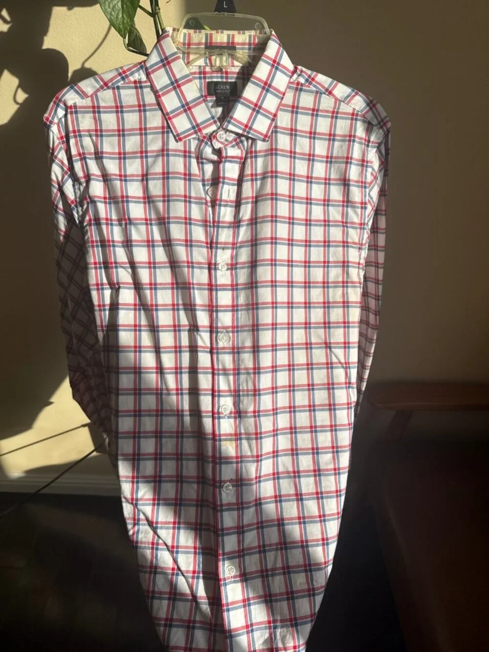 J.Crew Ludlow Mens Button Down Shirt Red Blue White Check 120s 2 Ply Cotton Size